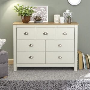 Loftus Wide Chest Of Drawers In Cream With Oak Effect Top