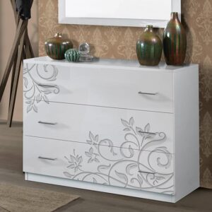 Mayon Wooden Chest Of Drawers In Flower Pattern White Gloss