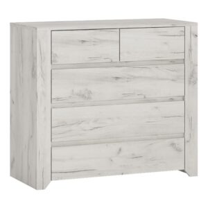 Alink Wooden Chest Of Drawers In White With 5 Drawers