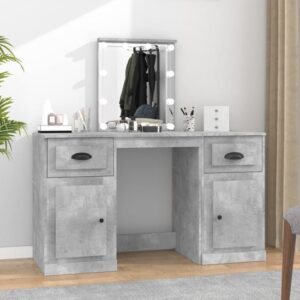 Belicia Wooden Dressing Table In Concrete Effect With Mirror And LED