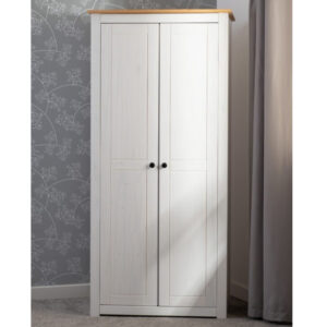 Pavia Wardrobe With 2 Doors In White And Natural Wax