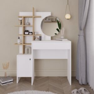Flores Wooden Dressing Table 1 Door 1 Drawer In White And Oak