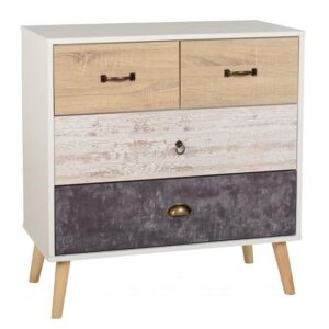 Noein Wide Chest Of Drawers In White And Distressed Effect