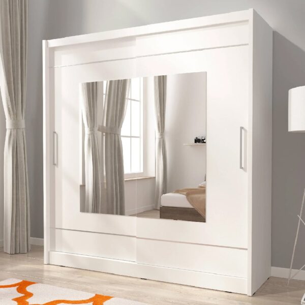 Mack 180cm IX Mirrored Wardrobe With 2 Sliding Doors In Matt White