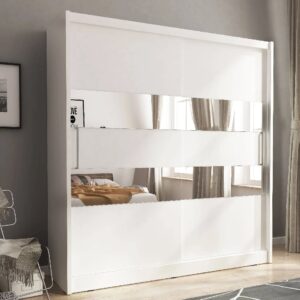 Mack 180cm Mirrored Wardrobe With 2 Sliding Doors In Matt White