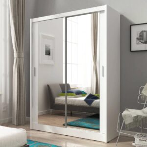 Mack Mirrored Wardrobe 130cm With 2 Sliding Doors In Matt White