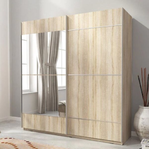 Melrose 150cm II Wooden Wardrobe With 2 Sliding Doors In Sonoma Oak