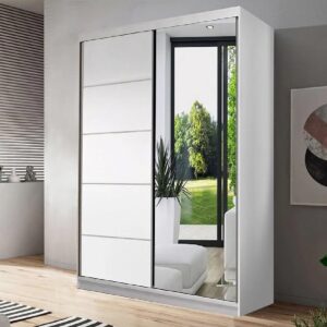 Nichols Wooden Wardrobe With 2 Sliding Doors In Matt White