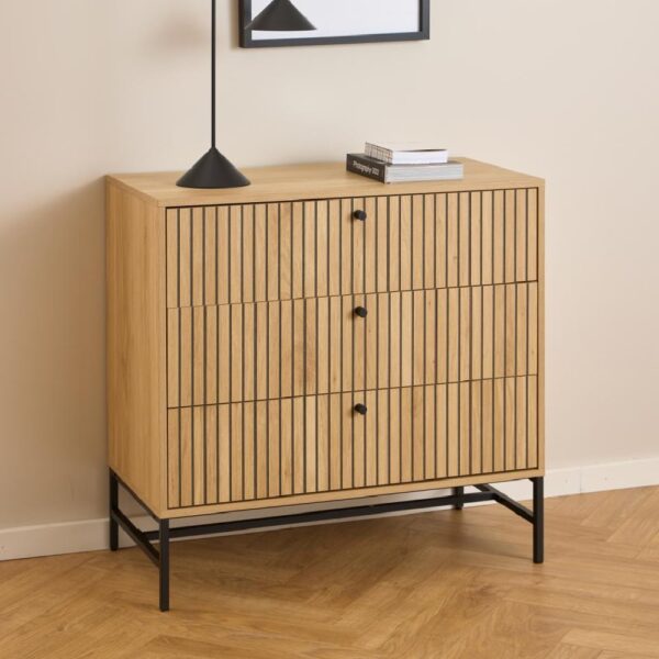 Attica Wooden Chest Of 3 Drawers In Oak And Matt Black