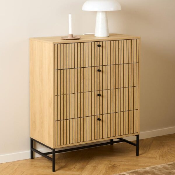 Attica Wooden Chest Of 4 Drawers In Oak And Matt Black