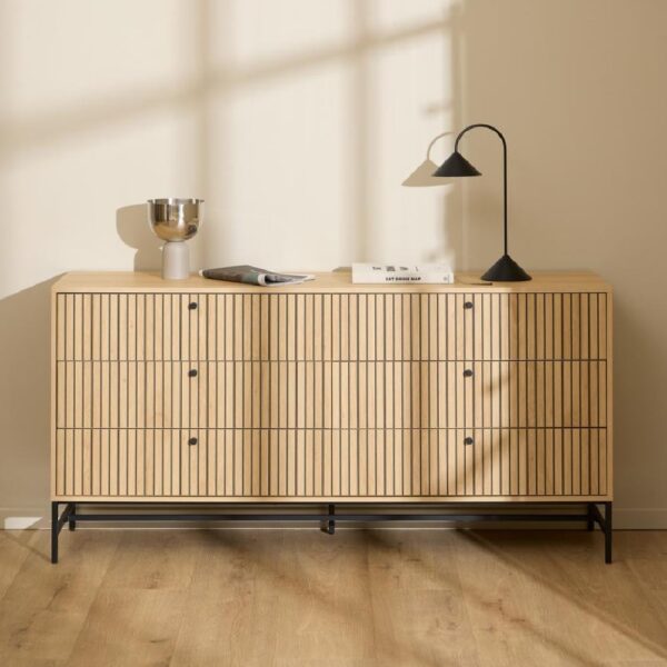 Attica Wooden Chest Of 6 Drawers In Oak And Matt Black