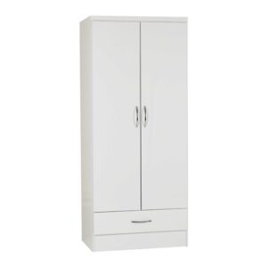 Mack Oak Wooden Wardrobe With 2 Doors White Gloss Front