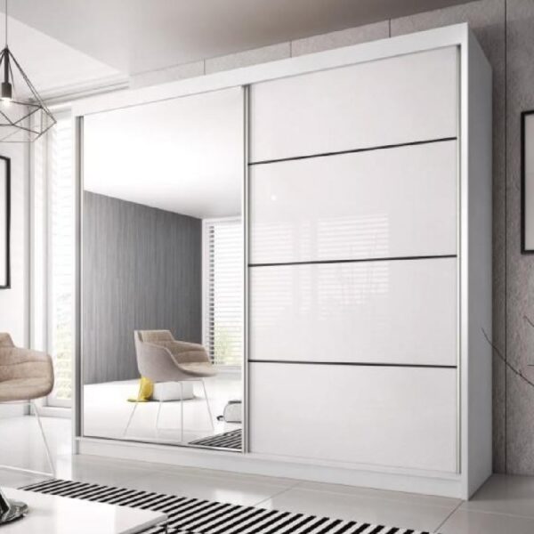 Mesa 183cm Mirrored Wardrobe And 2 Sliding Doors In White Gloss