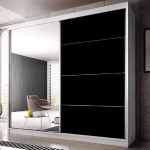 Mesa 203cm Mirrored Wardrobe And 2 Sliding Doors In White Black Gloss