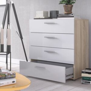 Perkin High Gloss Chest Of 4 Drawers In Oak And White