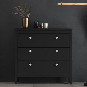 Macron Wooden Chest Of 3 Drawers In Matt Black