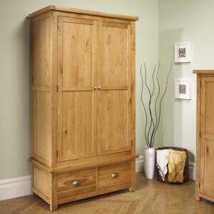 Webworms Wooden Wardrobe With 2 Doors 2 Drawers In Oak
